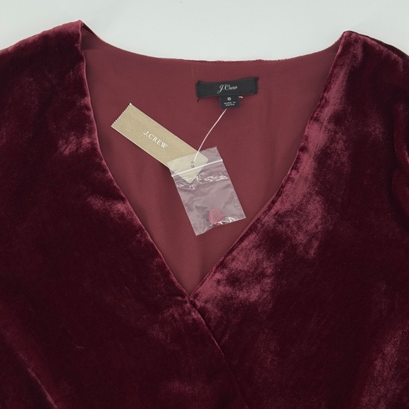 NWT J. Crew Burgundy Red Velvet Top Women's Size 8 Faux-Wrap Holiday Party - Picture 4 of 13